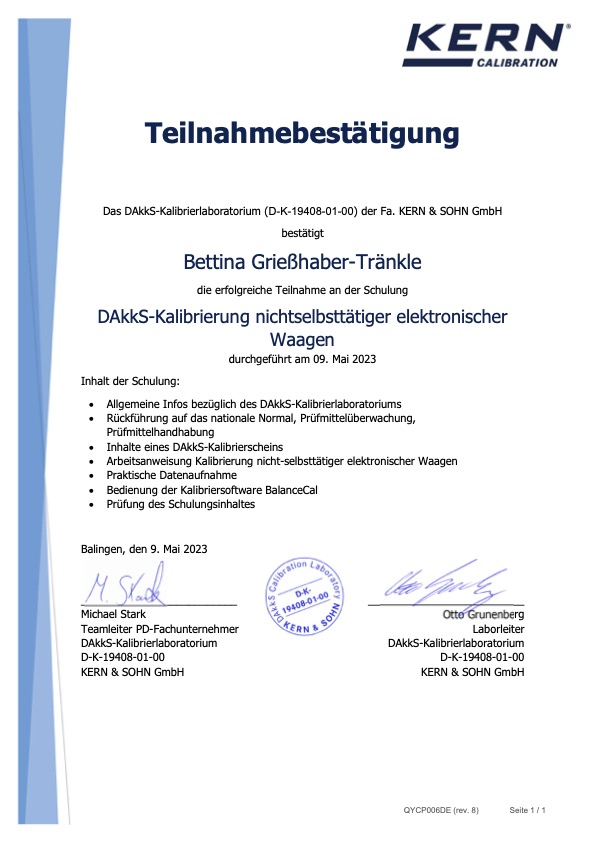 Schulung DAkkS-Kalibrierung Bettina Grießhaber-Tränkle